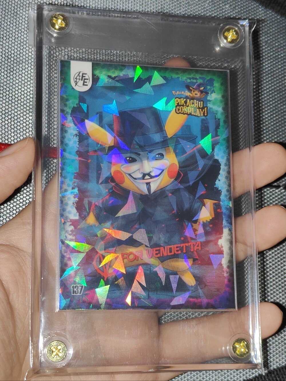 Anonymous V For Vendetta holo encased Pikachu Cosplay Horror card Doujin Pokemon